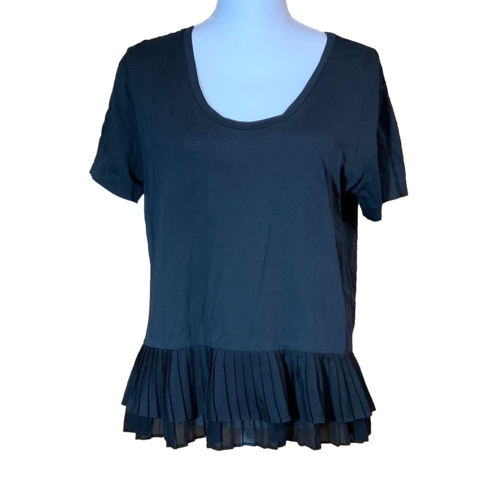 J.Crew Black Pleated Ruffle Hem Top - EUC